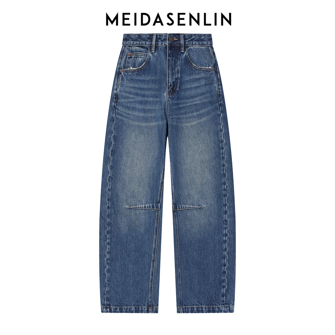 2025【美搭森林】港版-明星同款重工艺水洗怀旧蓝无弹弯刀裤16265