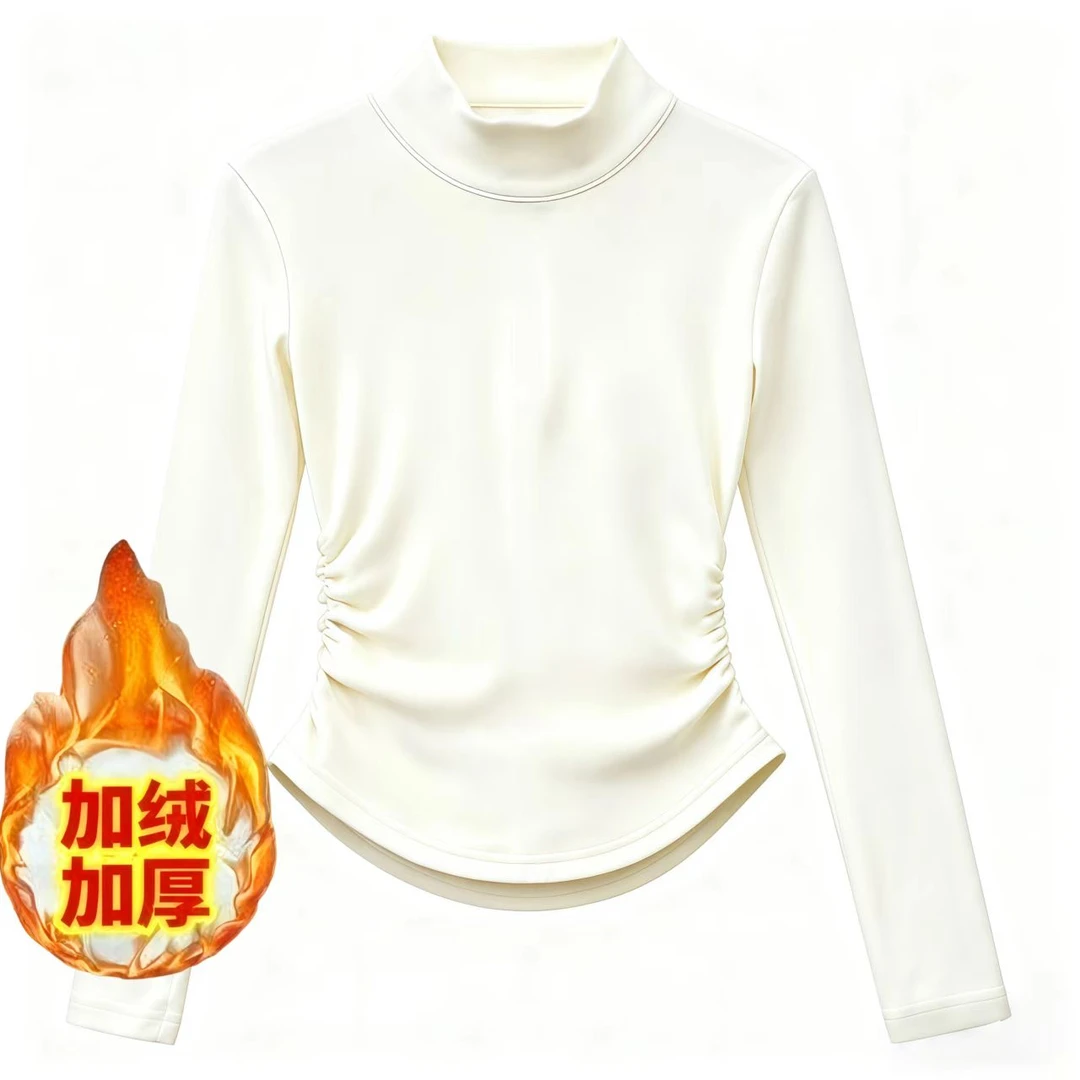 达达家气质半高领双面磨毛打底衫加厚女秋冬修身设计感上衣