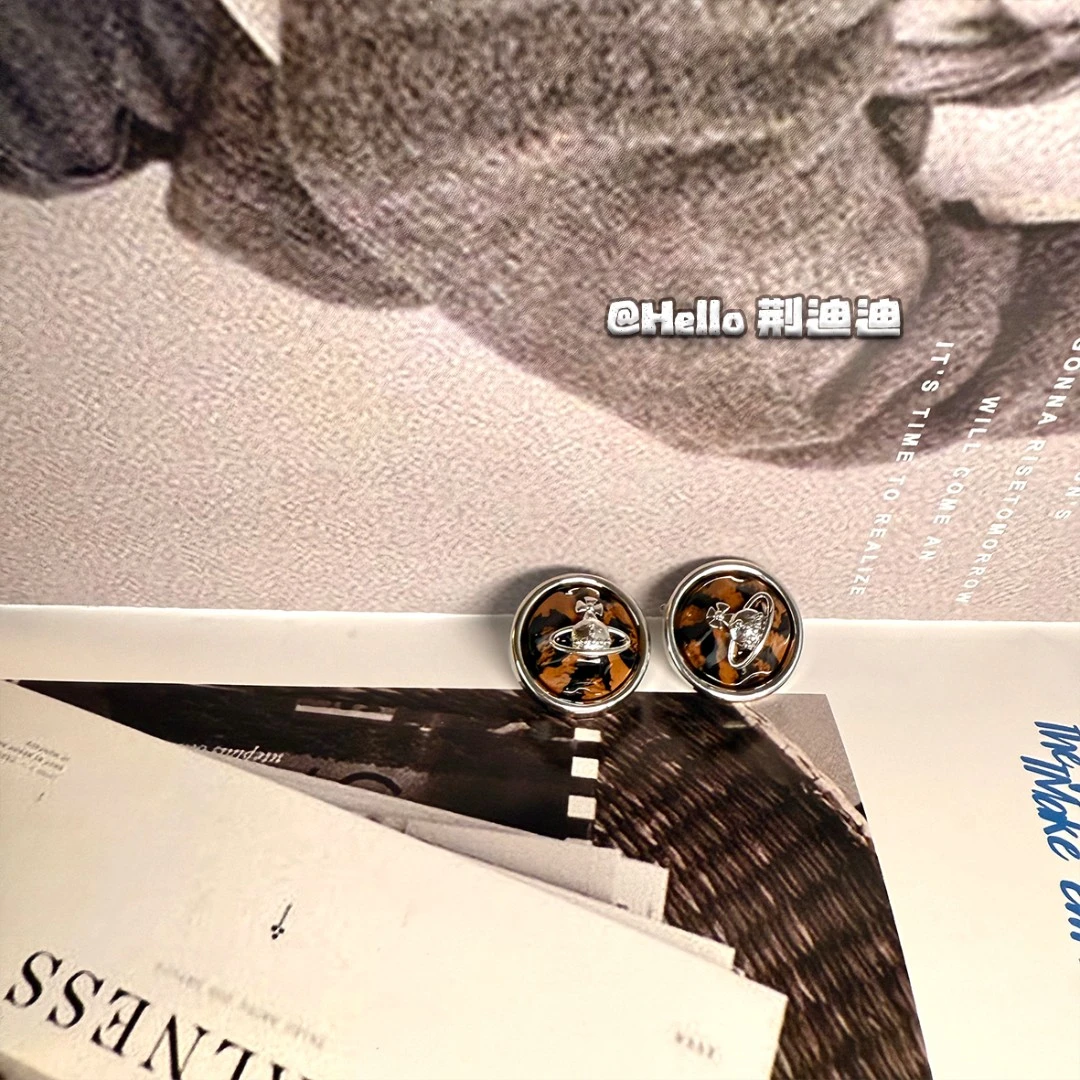 铜合金珐琅耳饰 铜合金土星小众豹纹圆形耳饰RS-1001