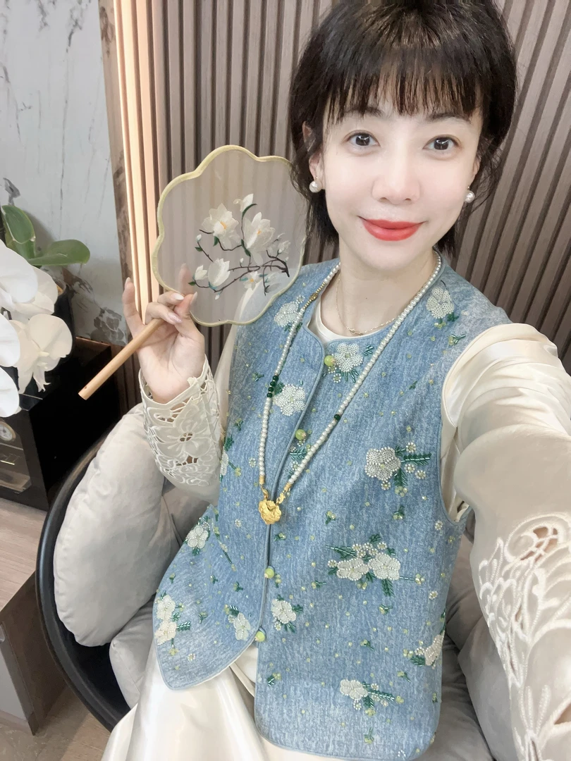 【浅茉】新中式国风水洗钉珠小花花玛瑙玉时尚气质春款马甲
