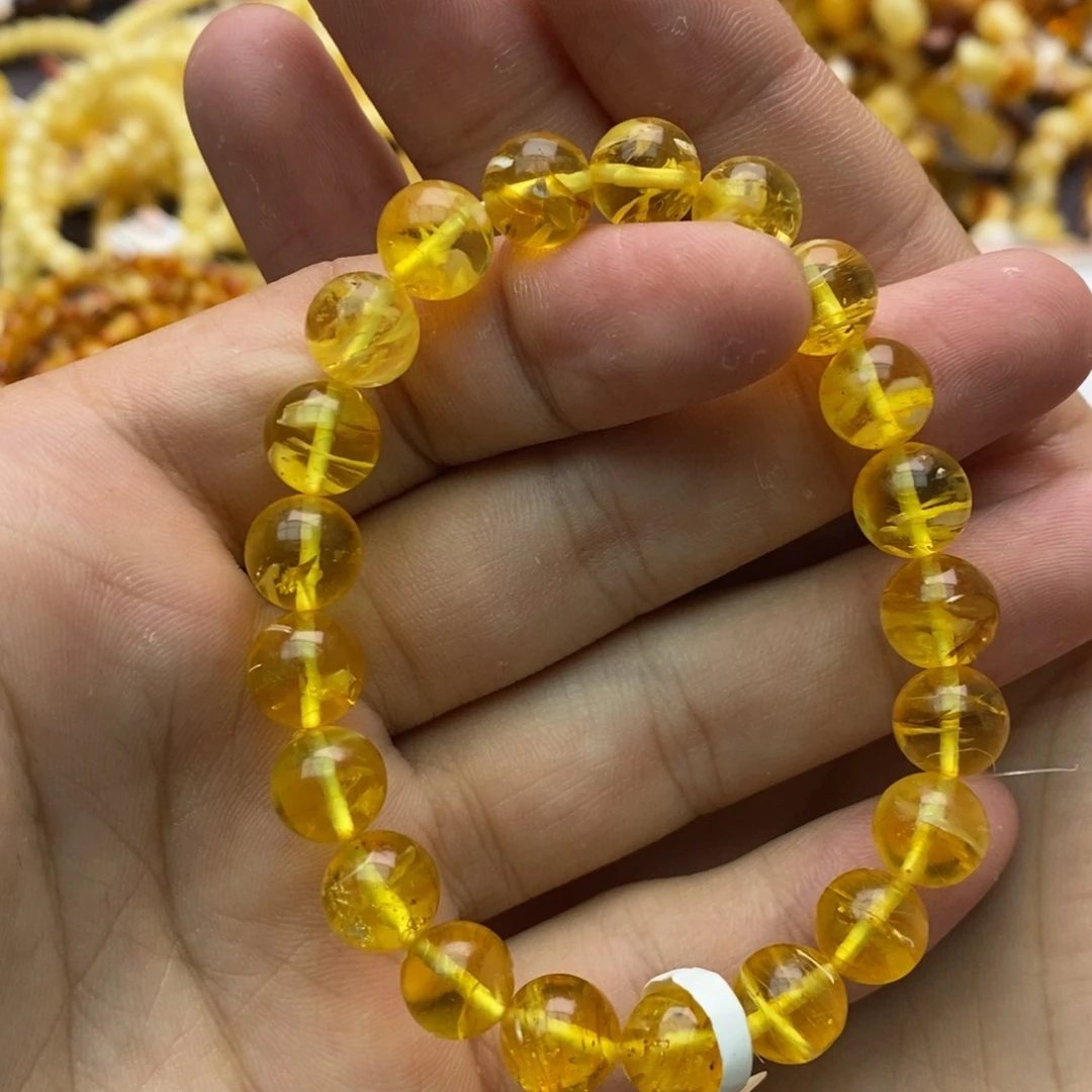 蜜蜡未镶嵌手串金透净水拉丝单圈