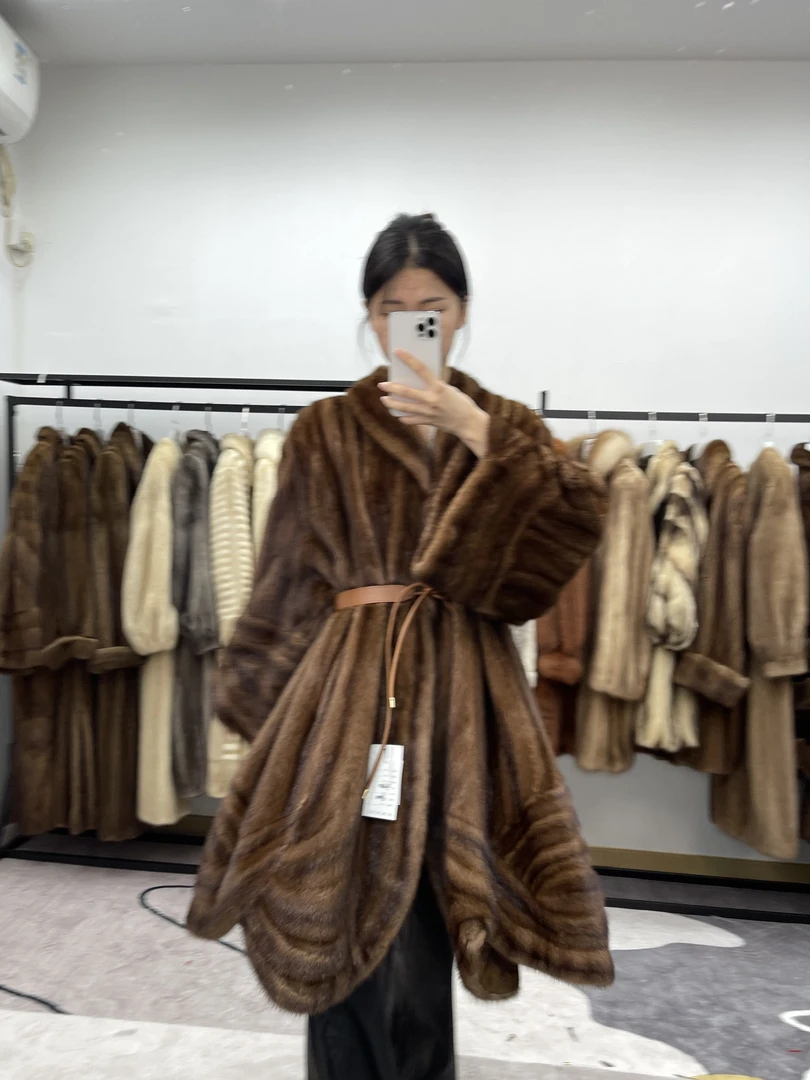 SS16蜜棕色中古进口水貂毛外套，肩宽43胸围172衣长108袖长60