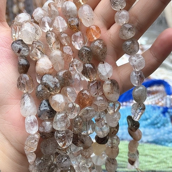 未镶嵌玛瑙/玉髓珠宝半成品一条黑晶超七随型