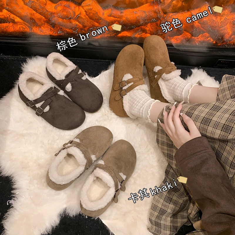 加绒保暖厚底勃肯鞋女毛毛鞋2025新款冬季网红爆款羊羔毛过冬棉鞋