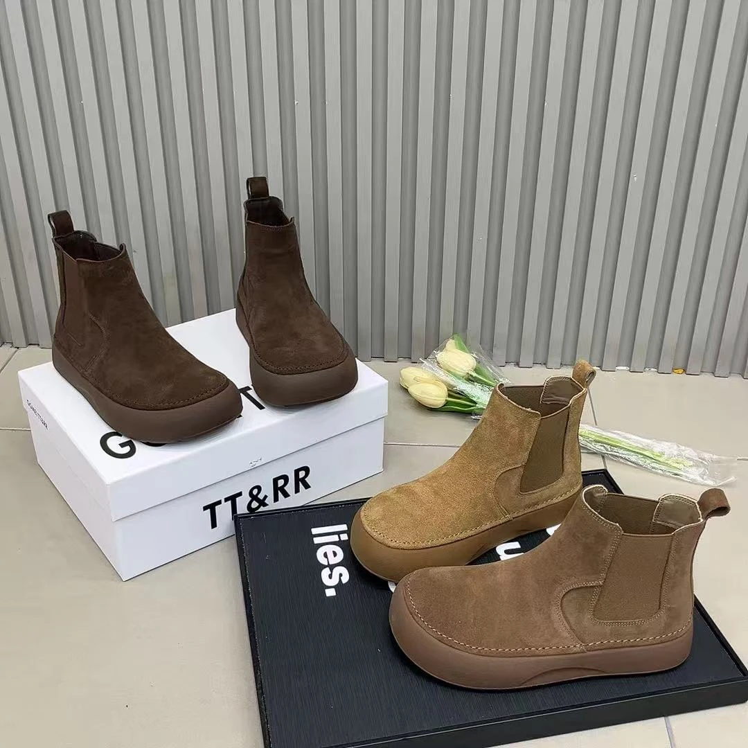 TTRR2025早秋新款时尚切尔西靴百搭博肯短靴女鞋潮厚底真皮一脚蹬