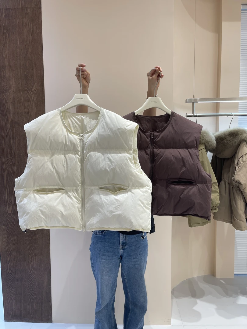 2025冬季新款羽绒服女马甲加厚宽松背心坎肩白鸭绒外套白色立领短