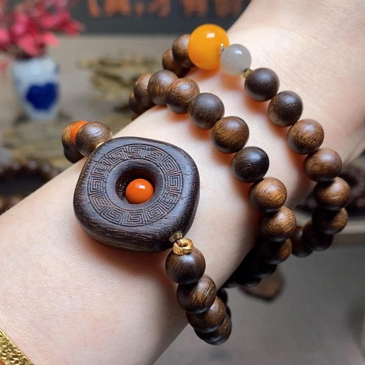 沉香手串越南芽庄绿棋帝王料限量款0.8+芽庄白棋沉香木雕配饰