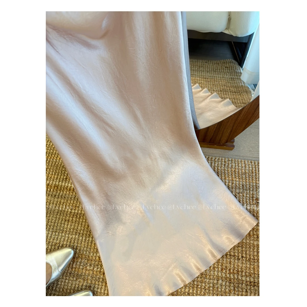 重磅醋酸压皱显瘦开叉高级气质高腰垂感半身裙