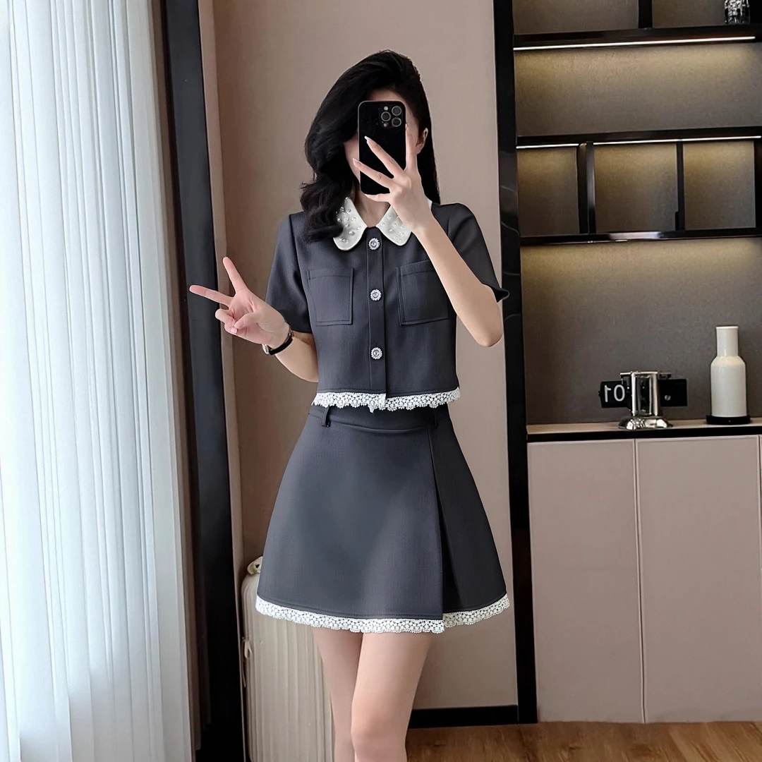 【柚一】B【两件套】小香风时尚套装女夏季新款高级感半身裙套装D1888