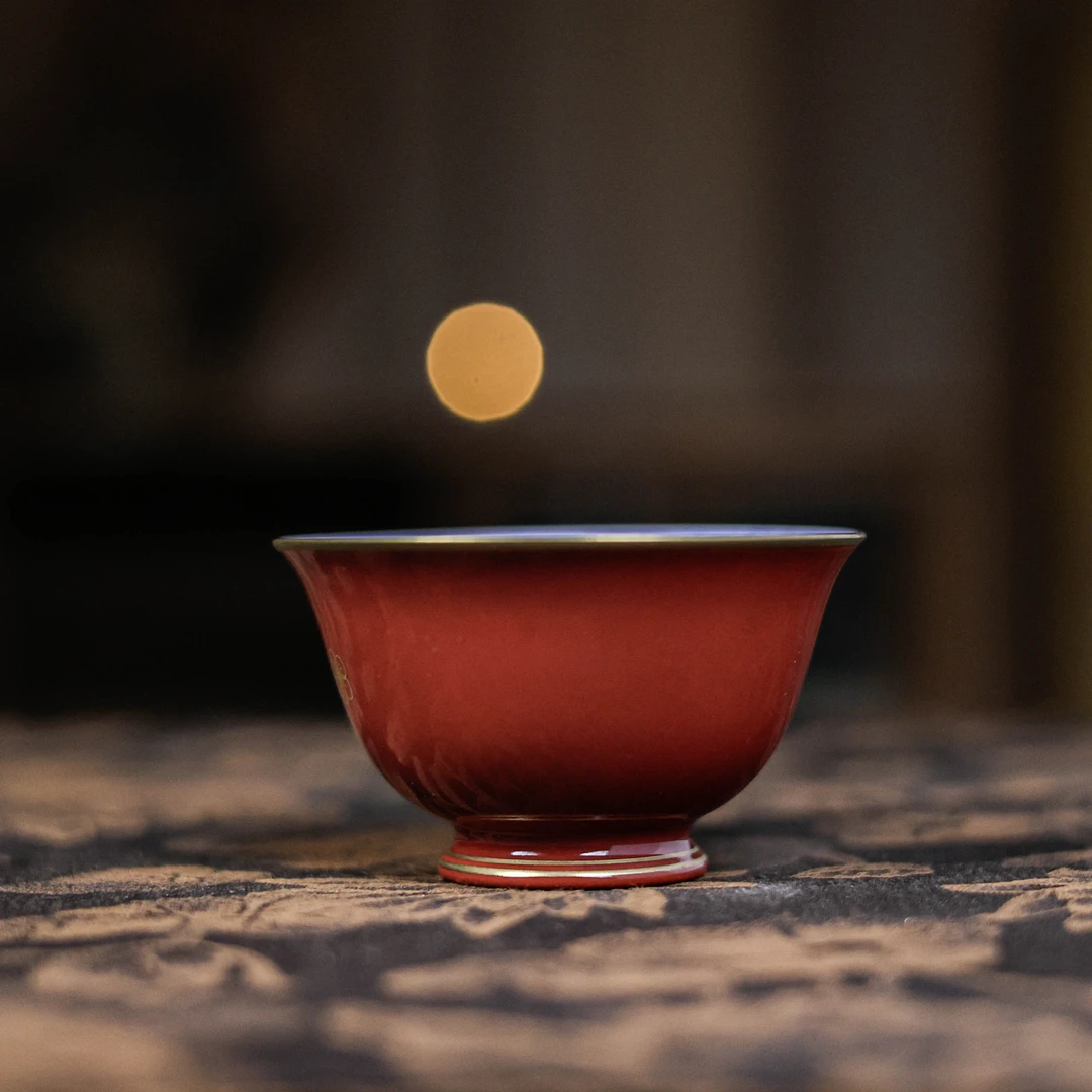 【陶珊居】玫瑰红冰悔-华隐堂-撇口杯-60CC（华隐S0859）