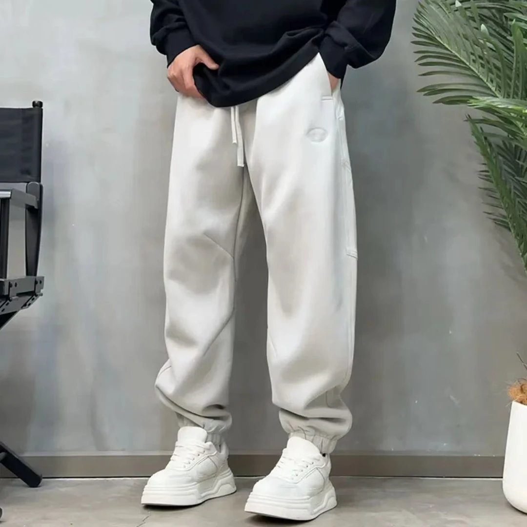 秋冬新款加绒加厚美式休闲痞帅休闲卫裤男宽松百搭运动束脚裤