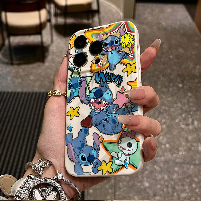 涂鸦史迪仔适用iphone16苹果15pro手机壳14plus褶皱13磨砂12软11