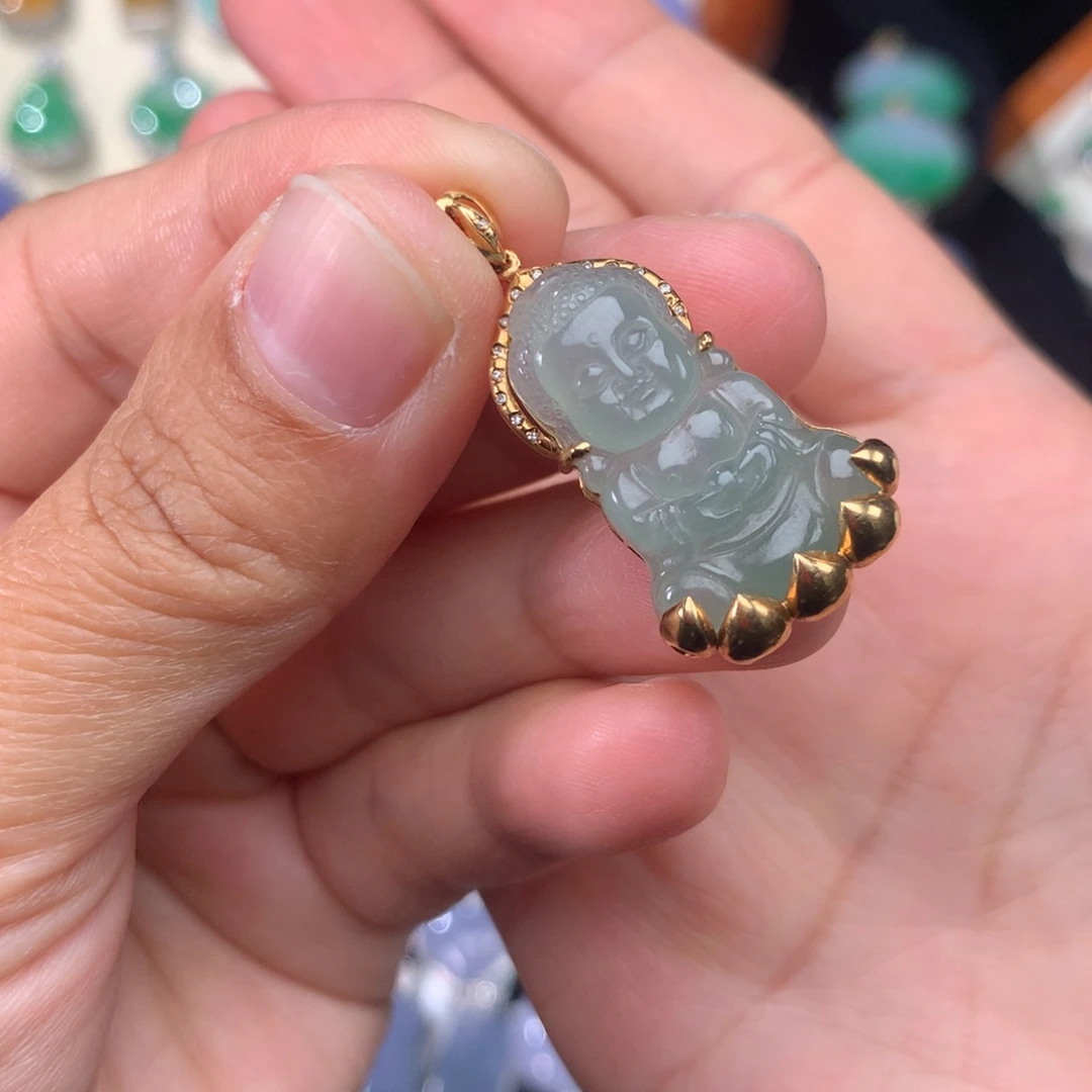 翡翠吊坠(不含链)18K金镶嵌