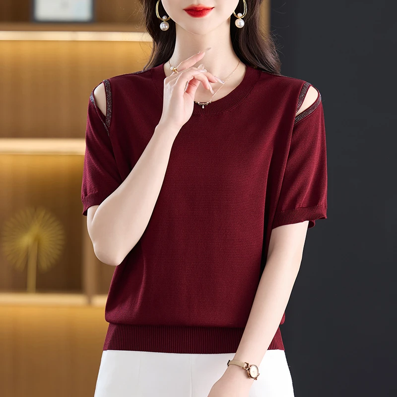 露肩设计感上衣女别致漂亮独特短袖t恤2025新款爆款气质小衫大码