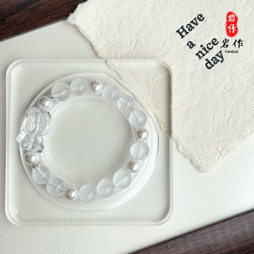 「小熊泡泡」 时尚原创水晶diy成品手串 奶白晶+白水 多样性发一