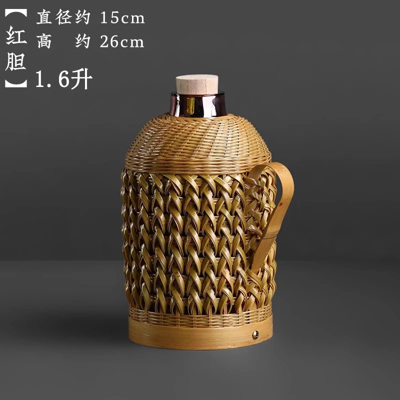本色鱼纹1.6升红胆竹编传统木塞热水保温瓶玻璃内胆水壶