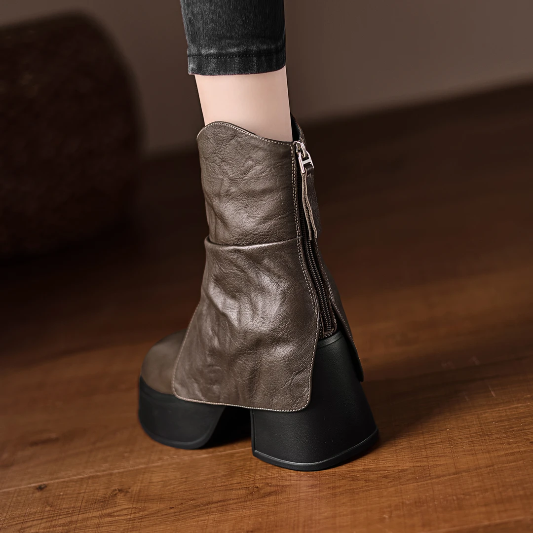 小个子增高10cm靴子高跟厚底后拉链短靴女英伦风裤管靴真皮马丁靴