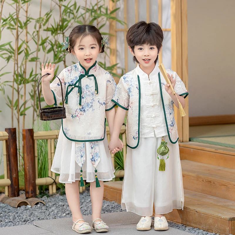 汉服男童演出服夏季儿童国风古装女童超仙中式唐装六一民族表演服