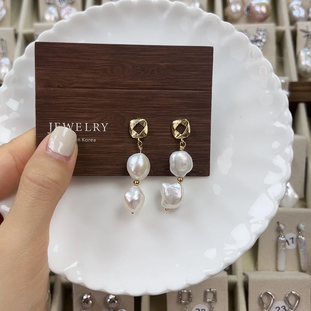 银S925镶嵌淡水珍珠耳饰