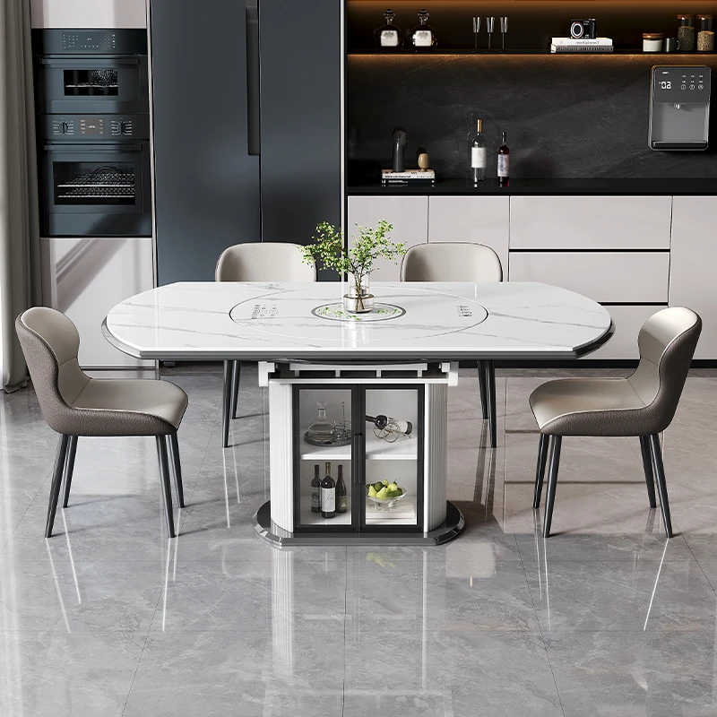 轻奢简约可伸缩岩板餐桌