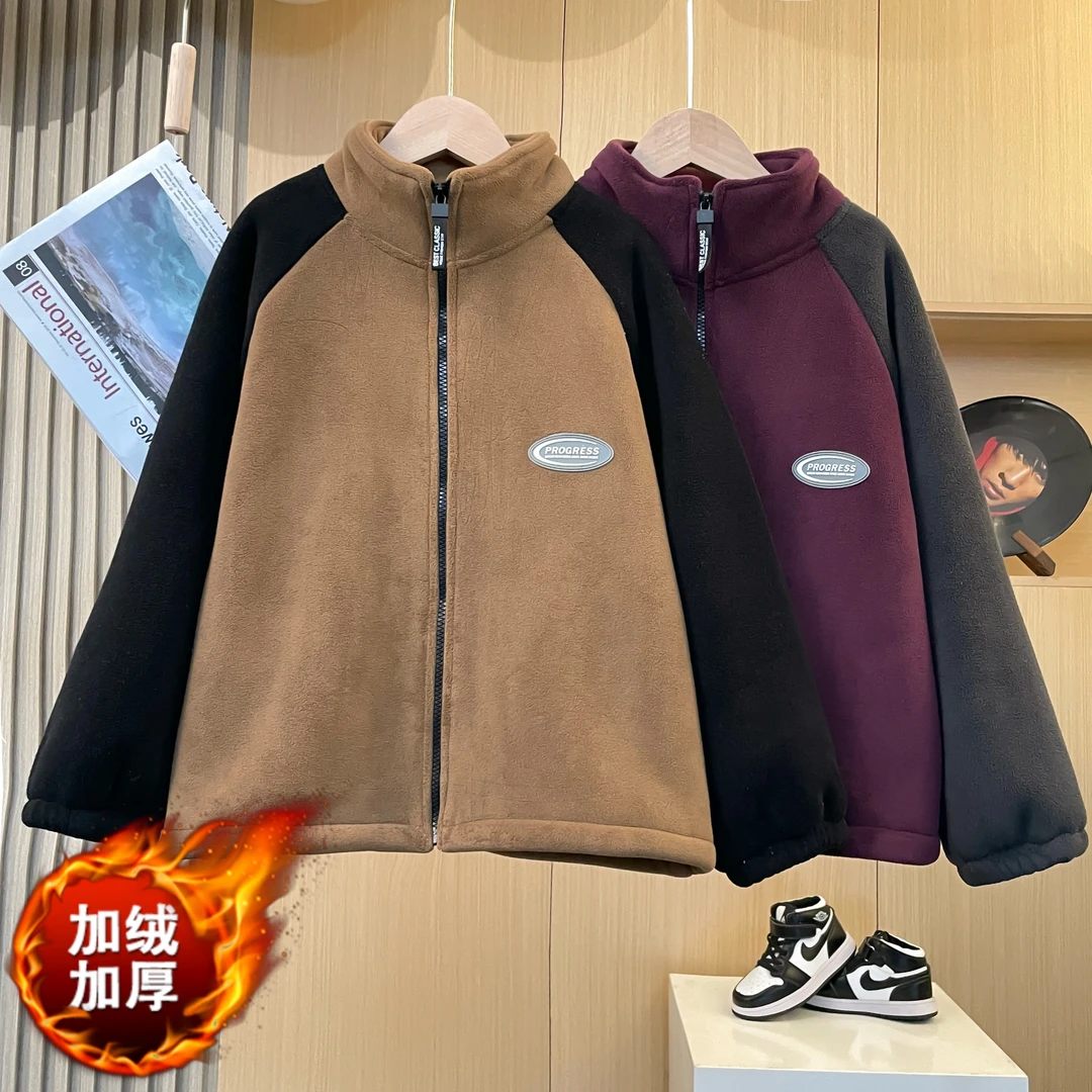 【冬款加绒】男女中大童拼色羔羔绒外套冬季新款LYJ025