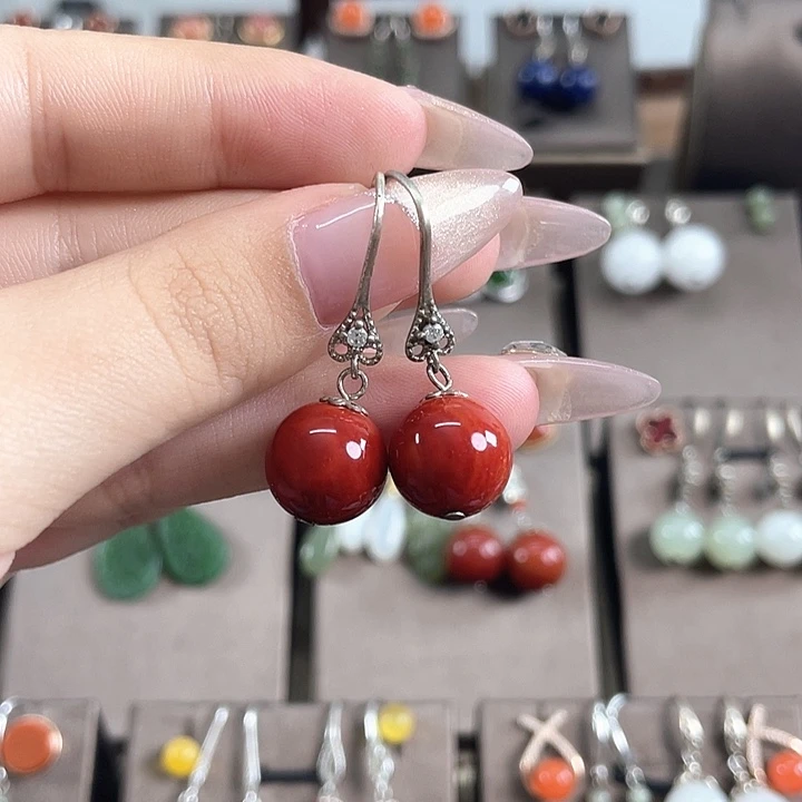 玛瑙/玉髓耳饰银S925镶嵌12左右