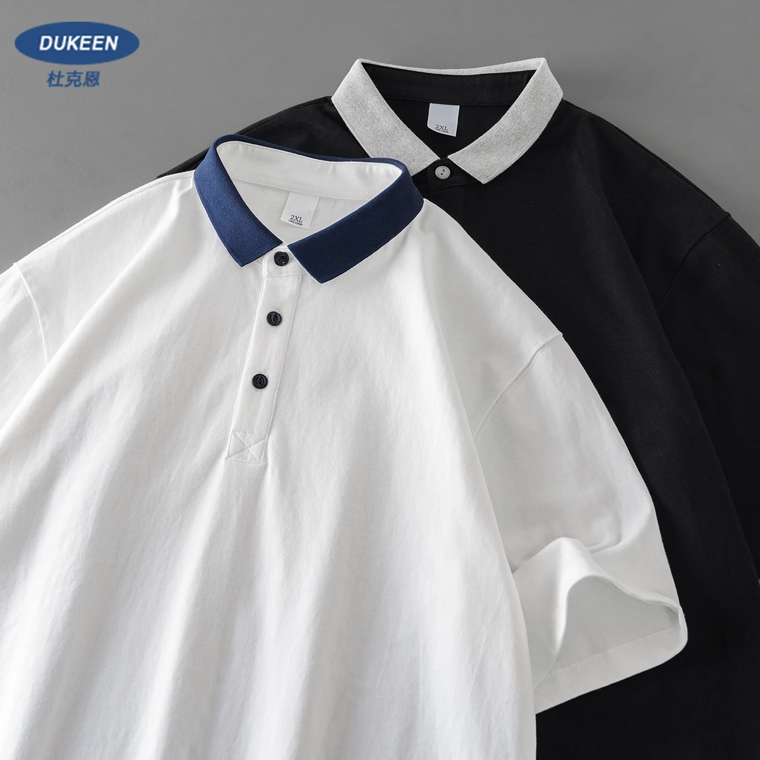 杜克恩320G重磅纯棉POLO衫男士短袖纯棉夏季美式休闲撞色翻领t恤