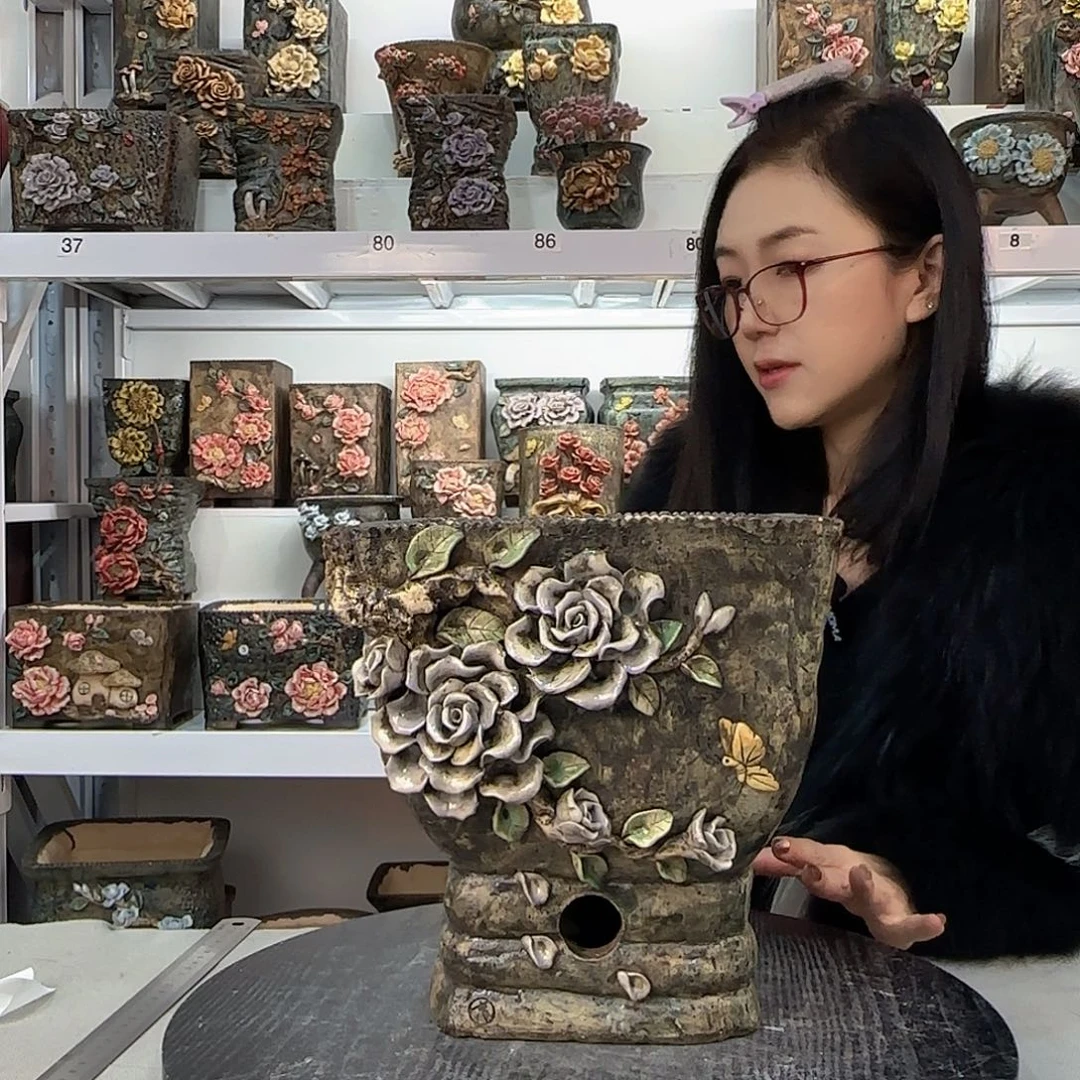 红陶以*青默花器麦饭石花盆