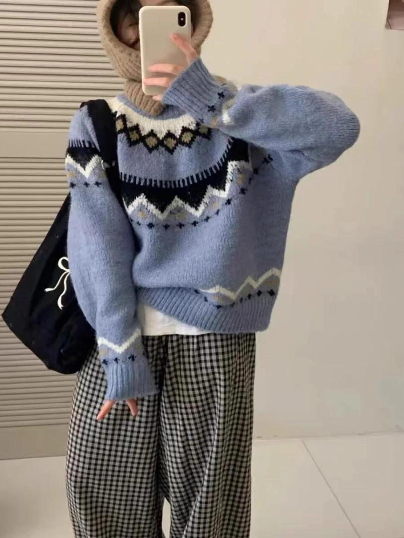 韩系圆领套头毛衣 6309