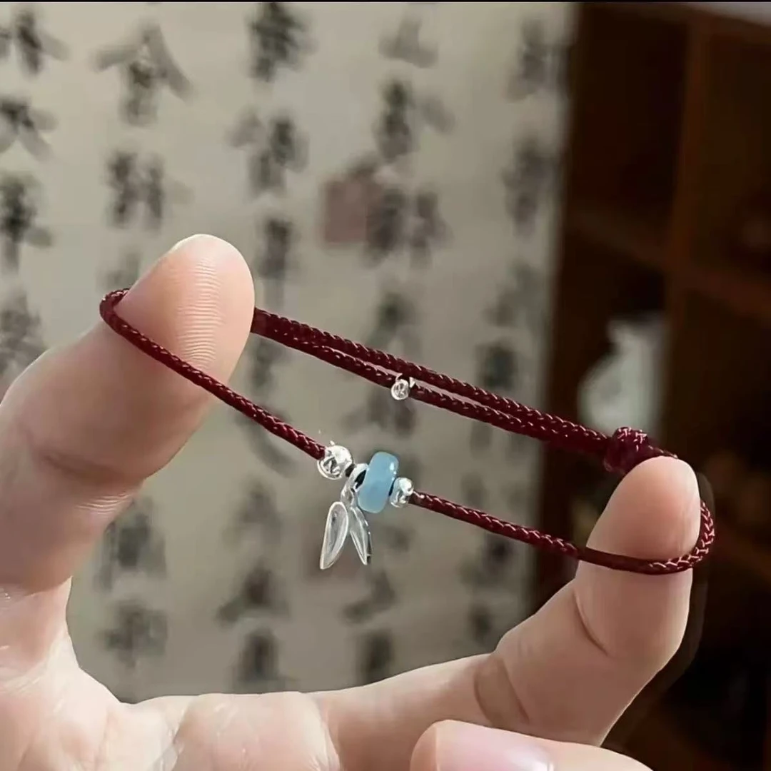 非金属布艺手链 【小叶】新中式竹节如意编织手绳手链Y483