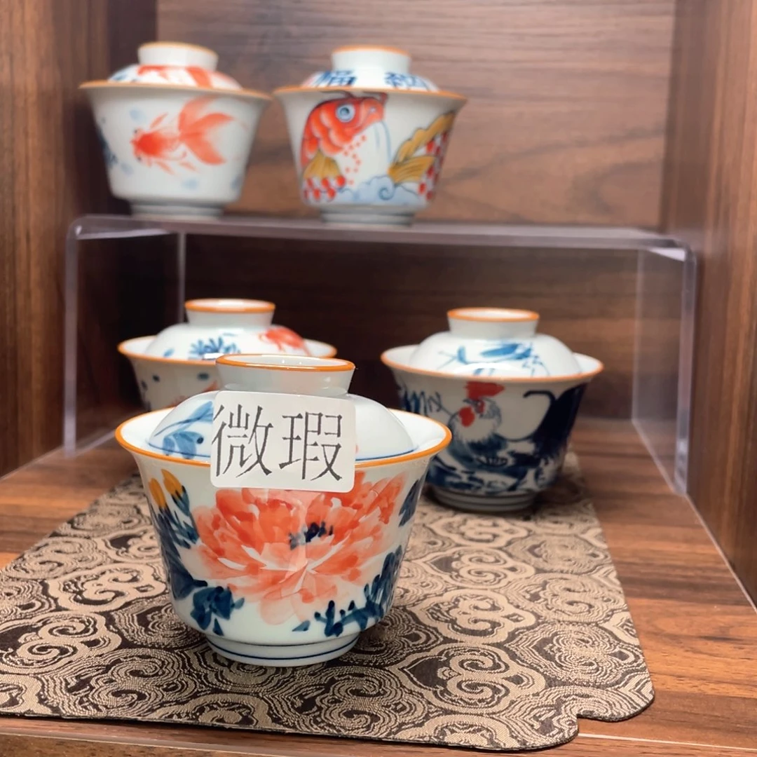 釉下手绘茶具微瑕