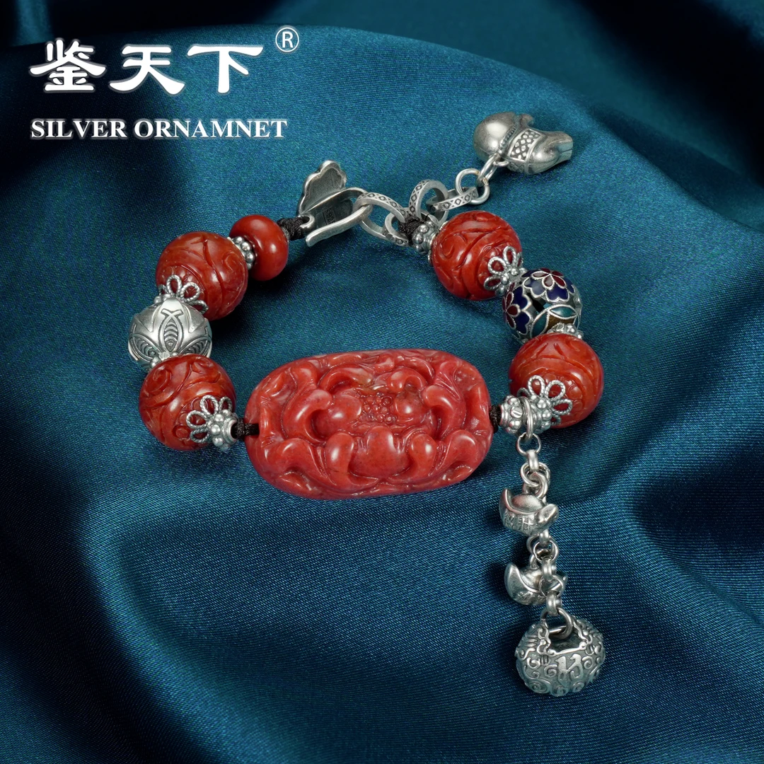 925银手链 [鉴天下]天然牡丹花国色天香流苏手链06600180气质国风