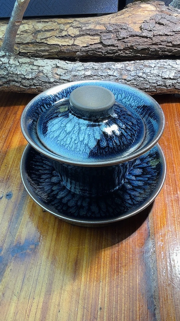 秦国凤百花釉下结晶3才盖碗