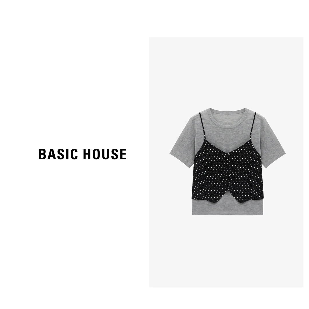 Basic House/百家好夏季百搭假两件潮流时尚针织衫-B0625B5APY2