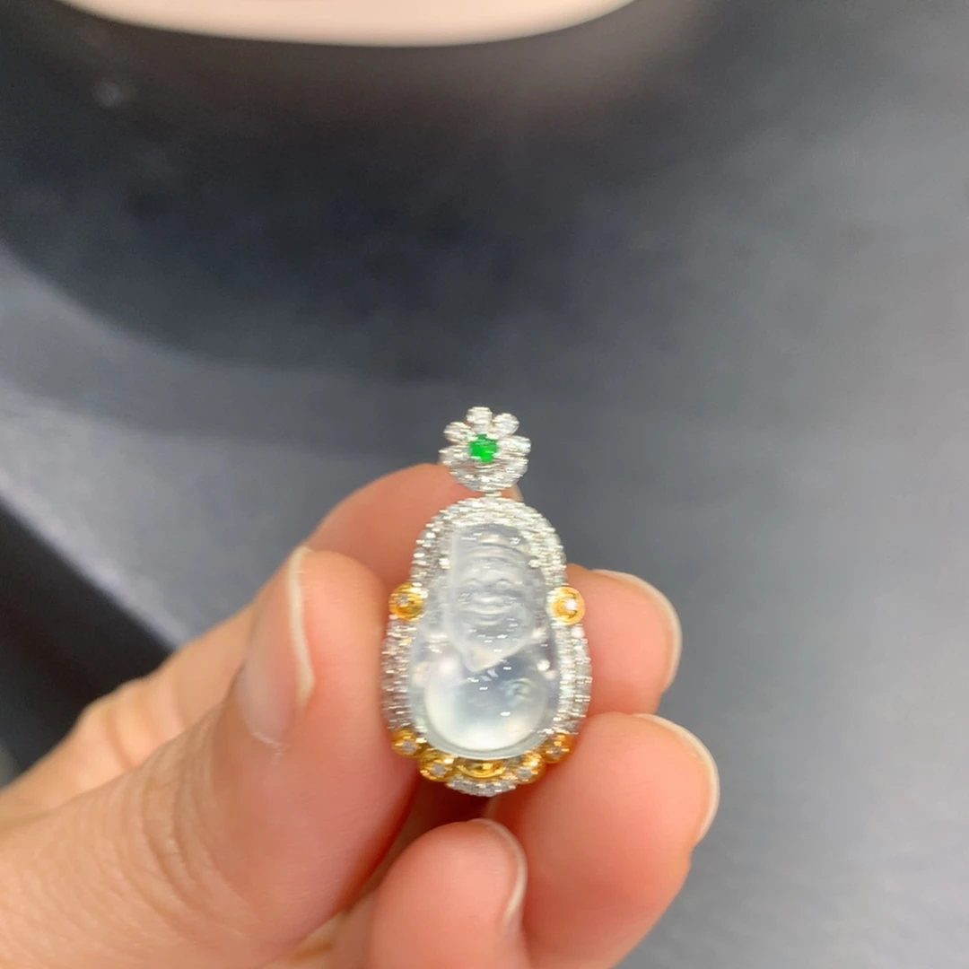 翡翠18K金镶嵌吊坠(不含链)