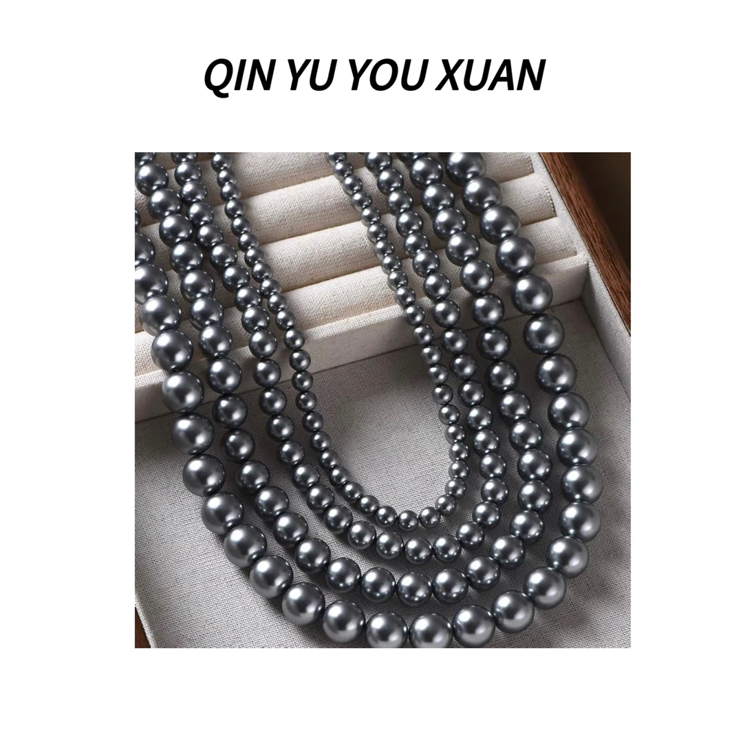 4mm、6mm、8mm、10mm正圆强光星空灰真珠项链