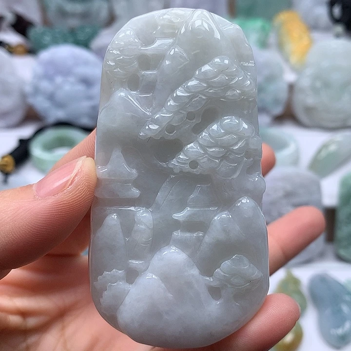 翡翠未镶嵌颈饰山水福利卡厚11+