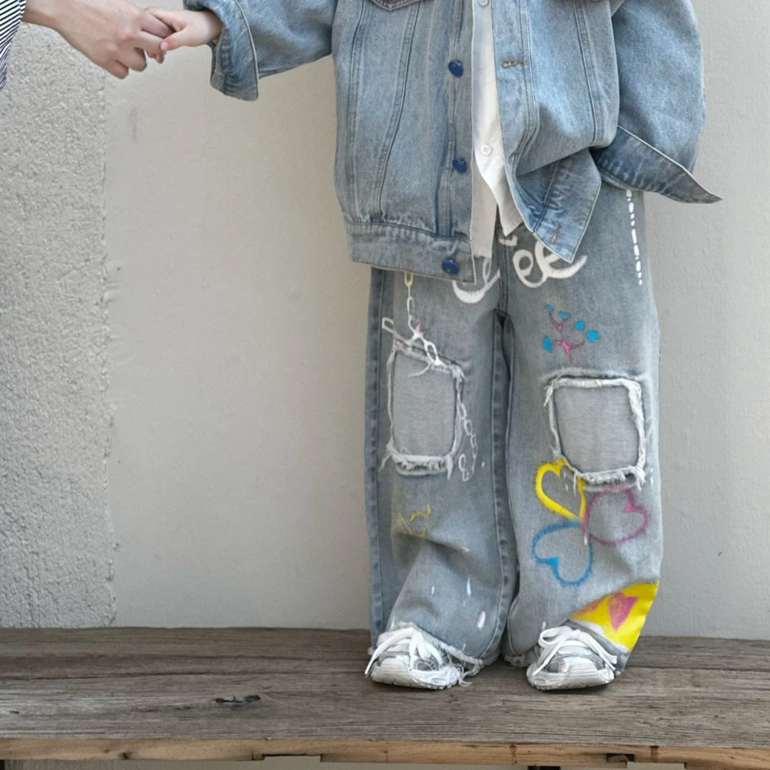 现货 kb6713 | 春季儿童 涂鸦擦色牛仔裤 这也太春天了吧！！