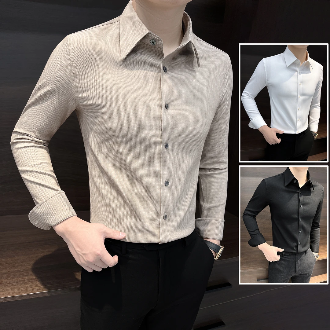 长袖衬衫男款爆款2025新款痞帅高级感男装春秋款商务休闲男士衬衣