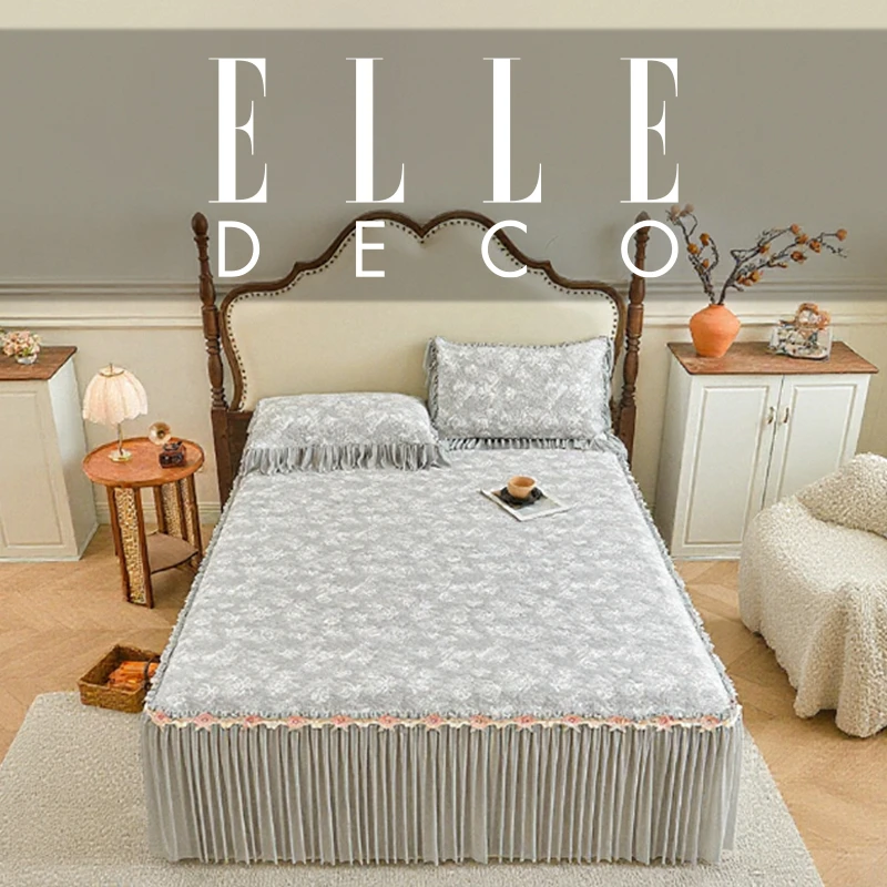 ELLE DECO巴黎玫瑰凉感花边床裙法式轻奢高档A类冰丝凉席奢华床品