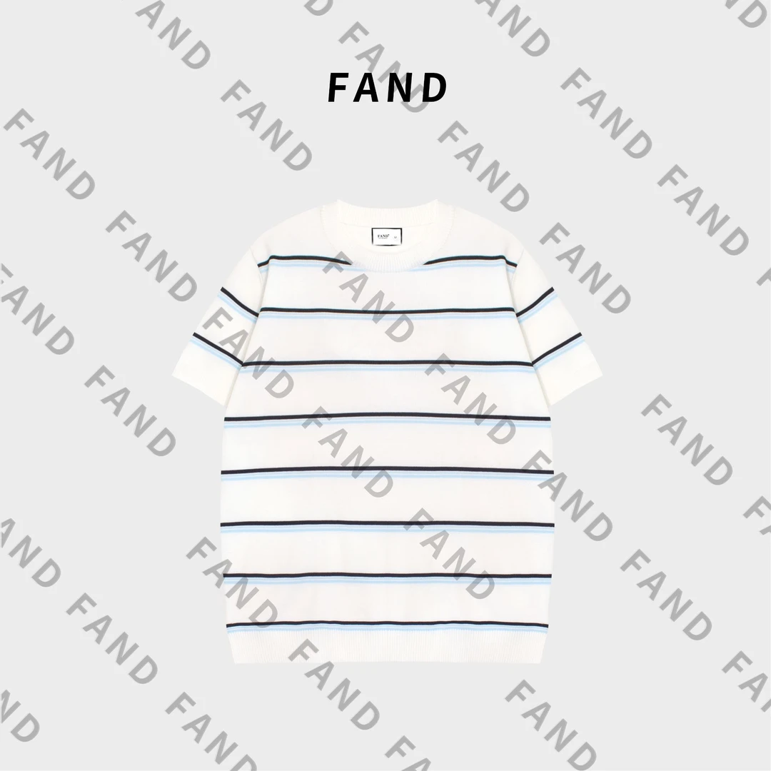 FAND妍妍【Odeblue】2025新品夏季情侣装针织条纹宽松圆领短袖T恤