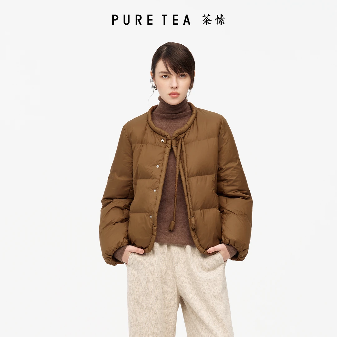 【绒暖冬序】茶愫小箱型圆领蝴蝶结系合90绒通勤休闲KF1101D41