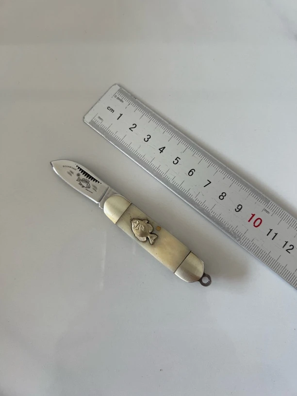 太阳鱼 牛骨柄 无锁钥匙扣小刀