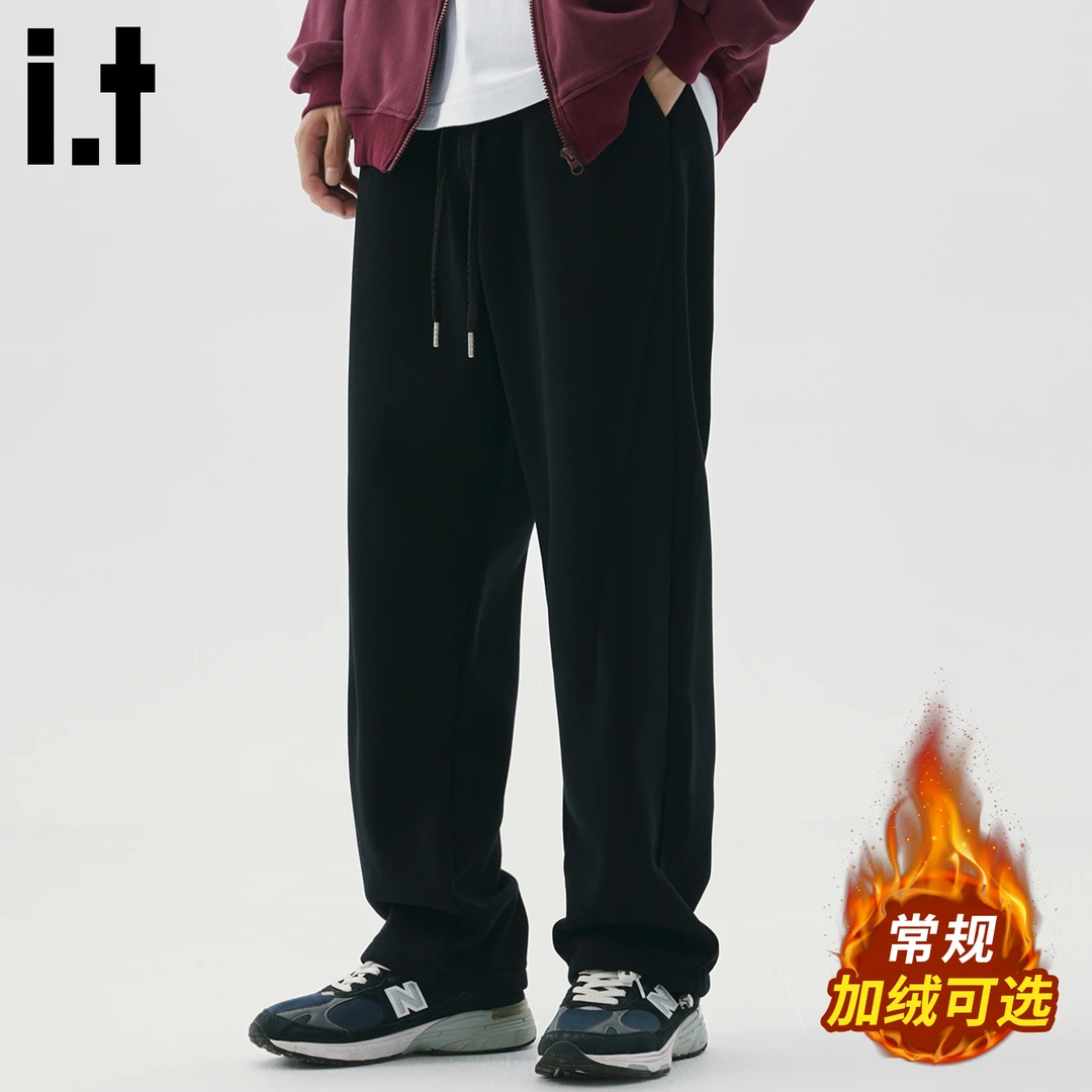 it: CHOCOOLATE黑色加绒加厚休闲裤男士秋冬新款宽松垂感运动卫裤