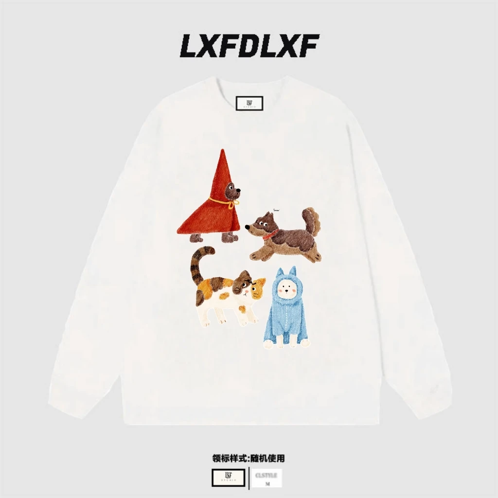 断码清【长袖-小狗小猫】门店货LXFDLXF原版直喷 宽松版型长袖T恤