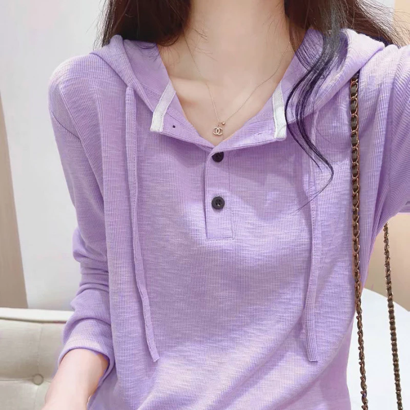 宽松纯色长袖打底衫女潮连帽上衣春季休闲百搭衣服薄款式套头百搭