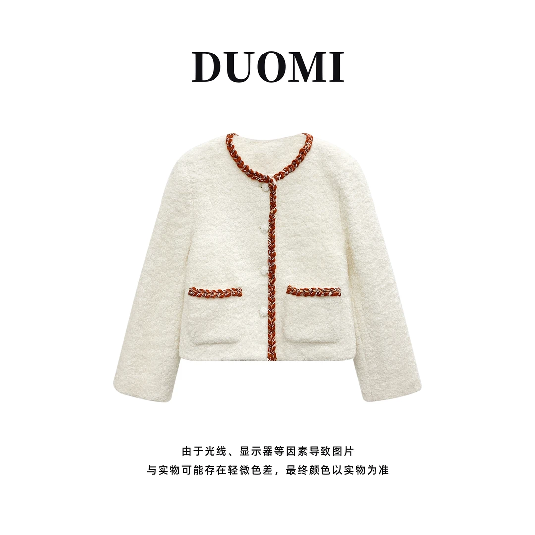 【DUOMI】冬新款百搭时尚韩版小众设计感毛呢外套上衣D6189