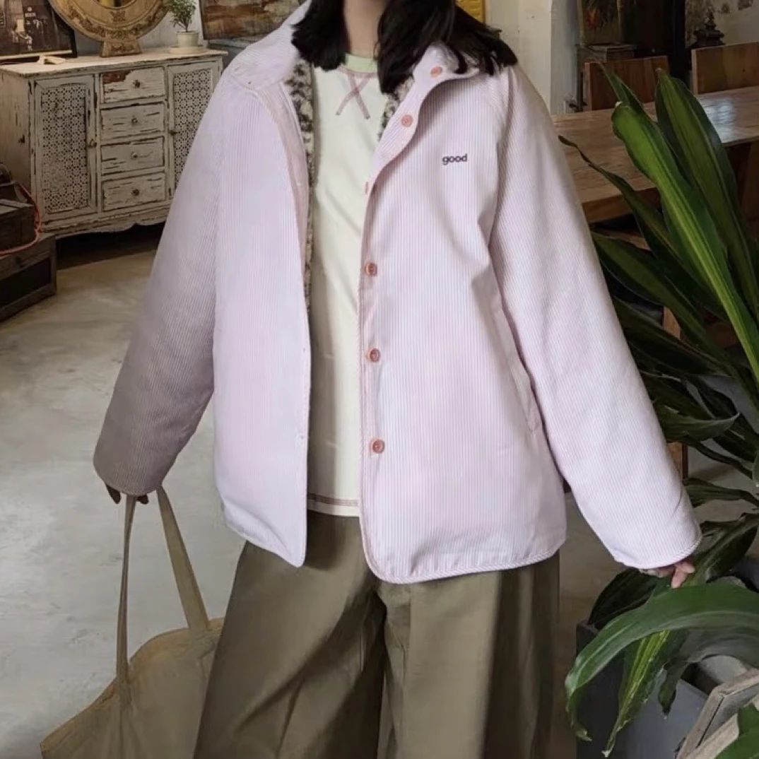 冬季粉色豹纹两面穿