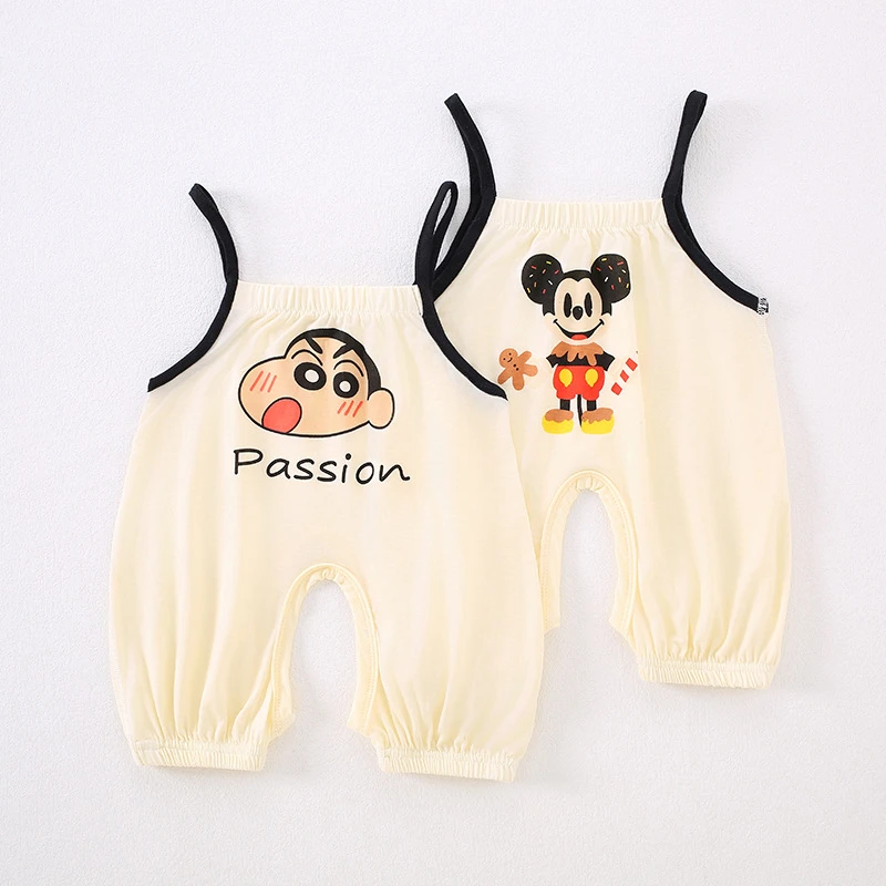 婴儿夏季连体衣宝宝薄款新生儿衣服吊带哈衣男女宝宝开裆爬服