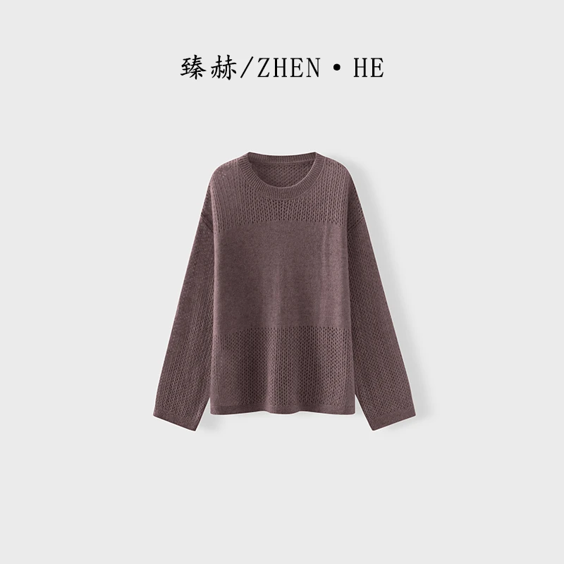 臻赫/ZHEN·HE  秋季新款 女士圆领半镂空针织衫 2025秋
